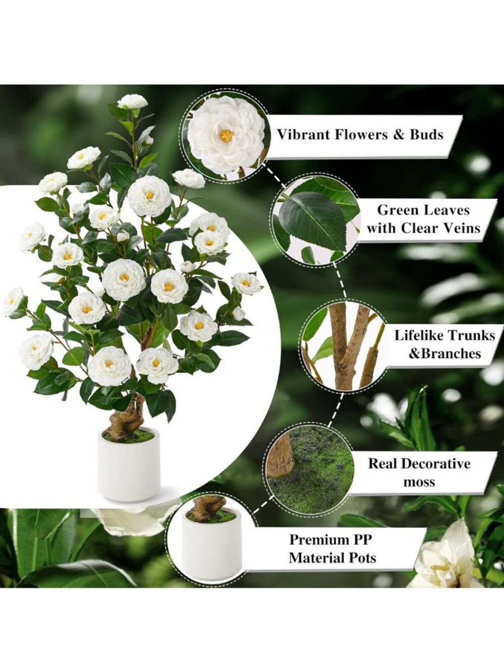 Set of 2 Faux Camellia Trees - 38" Outdoor Artificial Plants for Home Decor - Picture 3 of 7